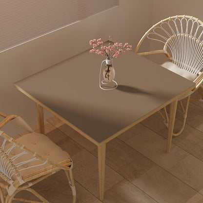 Leather Table Cover,1.8mm Thick,42x42 Inch Table Protector,Table Protector for Dining Room Table,Dining Table Cover,Table Cover Protector(Mud Color+Champagne Gold,42x42)