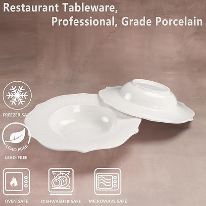 Soup Bowls, Pasta Bowls Plates, Embossed Porcelain Wide Rim Bowls, 8.5 Oz - Image 3