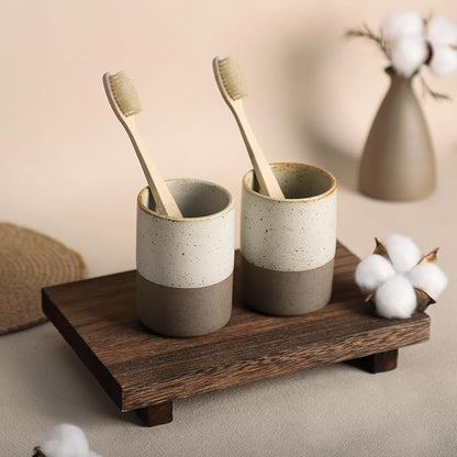 Gaolinci 2 Pcs Vintage Stoneware Style Ceramic Mouthwash Cups, Bathroom - Image 4