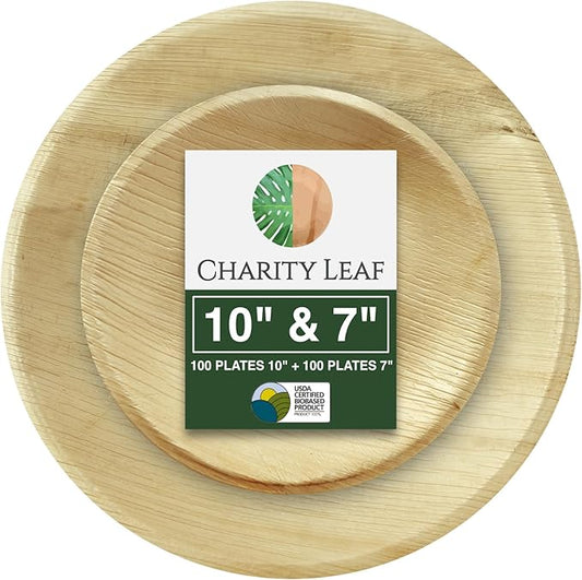 Palm Leaf Round Dinnerware Set Bulk | 10" (100 pack) & 7" (100 pack) Bamboo Like Plates | Natural & Disposable | Perfect for Events & Catering