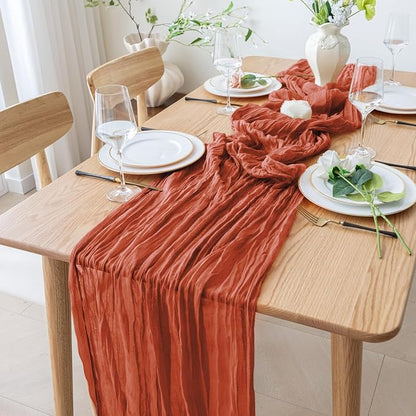 Cheesecloth Table Runner 10FT Terracotta Boho Gauze Rustic Sheer Runners | - Image 8