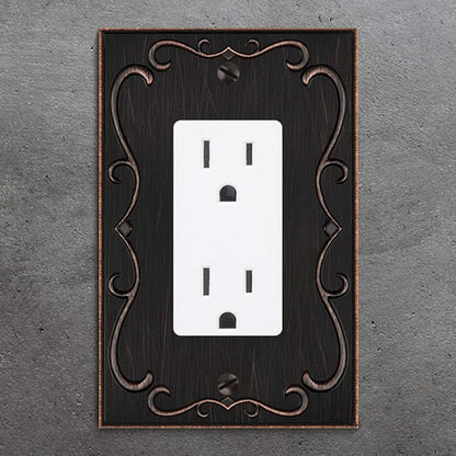 French Cabriole Decorative Wall Plate Switch Plate Outlet Cover (Single Decorator, 2 Pack, Aged Bronze)