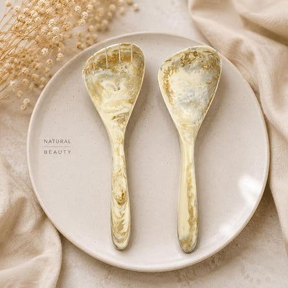 SS CRAFTS INDIA Premium 11" Marbled White & Brown Resin Salad Servers | Set of - Image 7