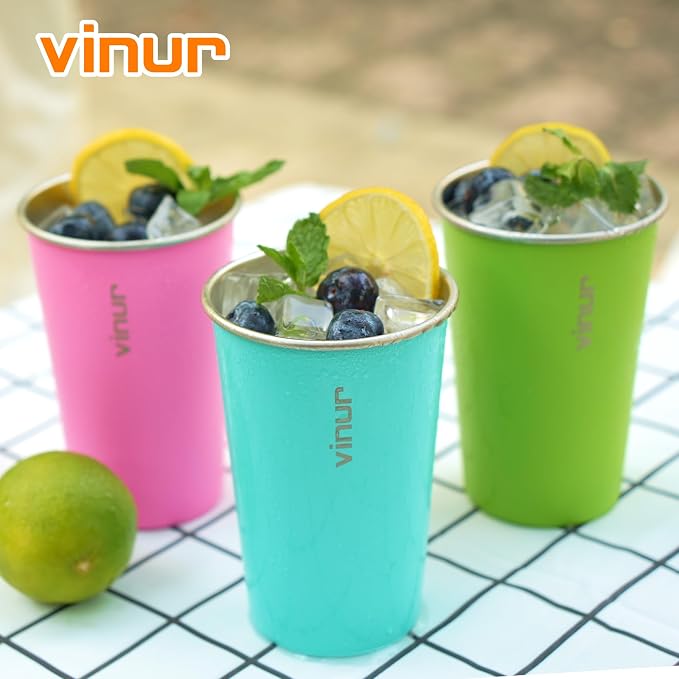 Stainless Steel Cups-16 oz Colorful Stackable Metal Drinking Glasses 4 Pcs | 16 - Image 4