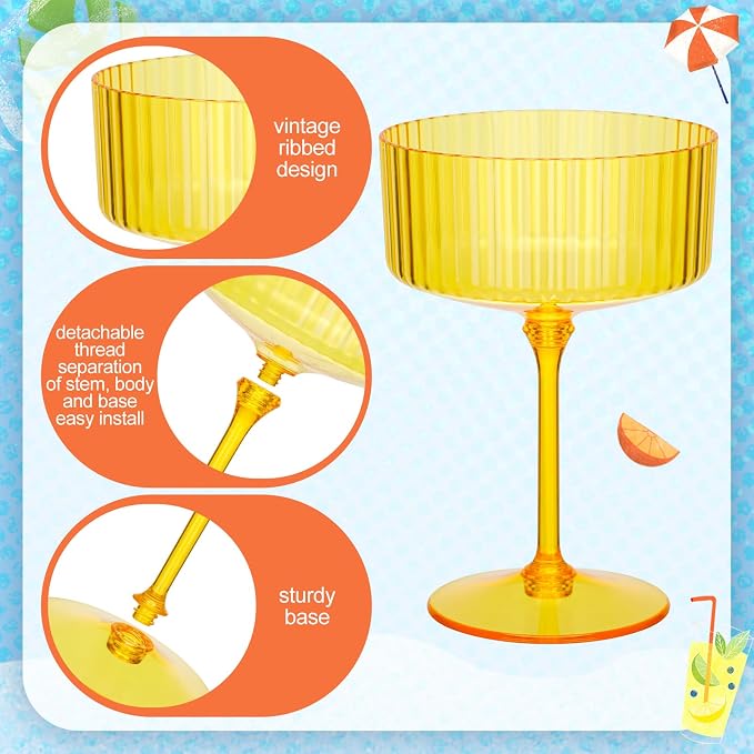 Jingmore 24 Pcs Ribbed Martini Glasses 10 oz Disposable Plastic Vintage Ribbed - Image 4