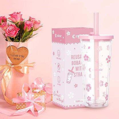 Reusable Plastic Boba Cup With Lids And Straws, 24Oz/700ml Smoothie Cups - Image 5