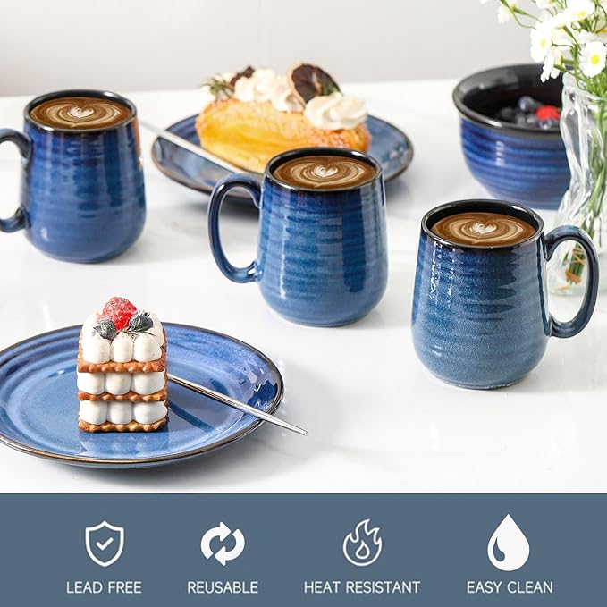 HASENSE Coffee Mugs, 12 Ounce Ceramic Coffee Mug Set of 6, Reactive Glaze Tea - Image 5