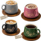 Yundu 10oz Cappuccino Cups & Wooden Saucers Set by YunduHome