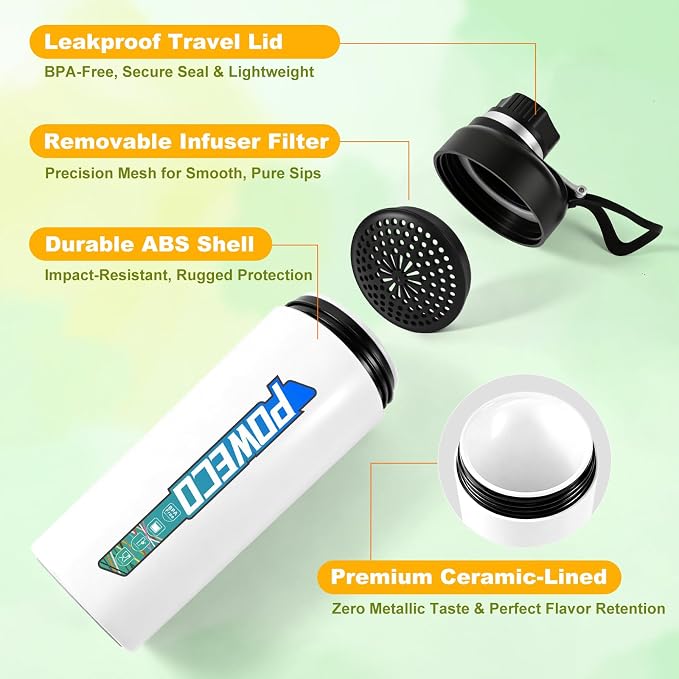 Ceramic Lined Water Bottle, 18 oz Insulated Travel Mug - Image 2