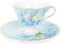 fanquare Vintage Blue Striped Tea Cup and Saucer, Hydrangea Flower Coffee Mug by fanquare