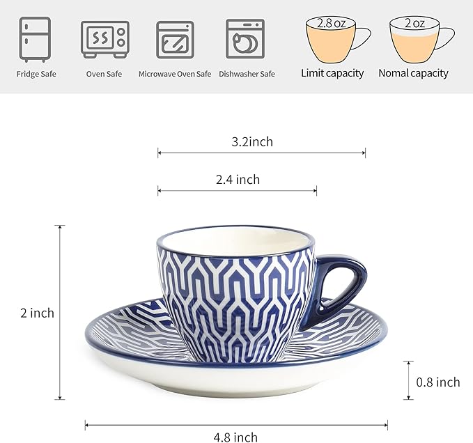 Selamica Ceramic 2 oz Espresso Cups, Small Expresso Coffee Cup Set - Image 3