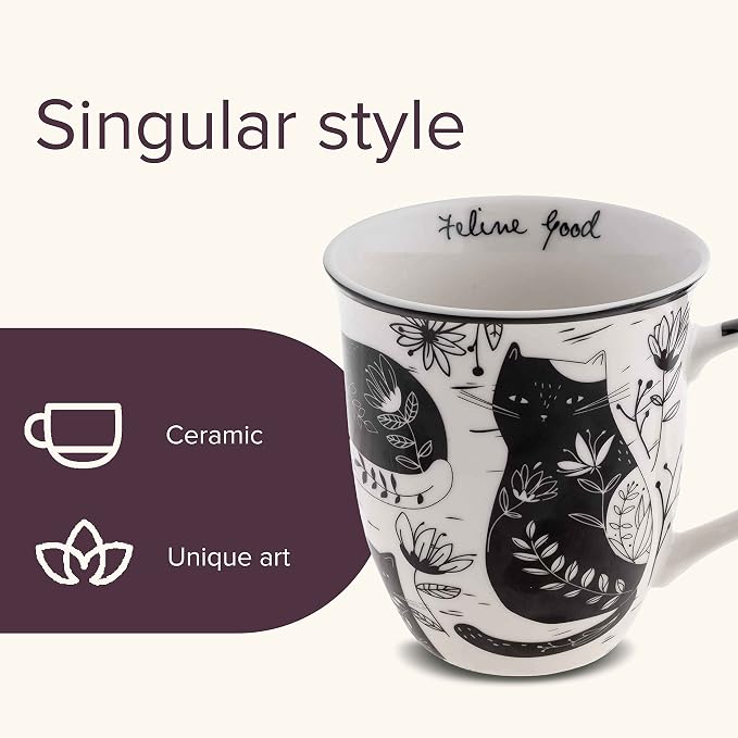 Karma Gifts 16 oz Black and White Boho Mug Cat - Image 3