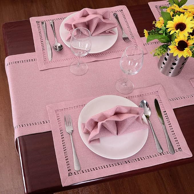 Grelucgo Handcrafted Pink Color Dining Table Napkins, Double-Hemstitched) - Image 5