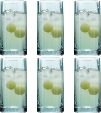 Physkoa Sage Green Ribbed Drinking Glasses Set of 6 – Vintage Embossed Highball by Physkoa