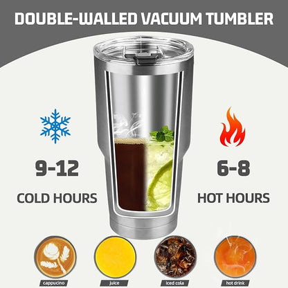 30 oz Tumbler with Lids and Straws, Stainless Steel Insulated Coffee Tumbler - Image 4