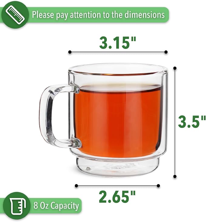 BTaT- Double Walled Stackable Glass Coffee Mugs, 8 oz, Glass Coffee Cups - Image 3
