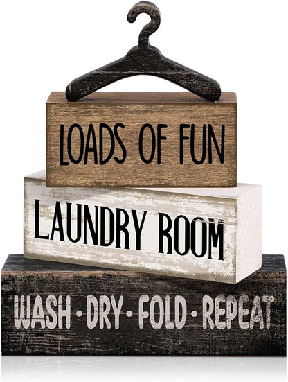 Moucuny 4 Pcs Farmhouse Laundry Room Decor and Accessories Stacked Blocks Loads by Moucuny