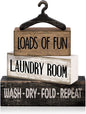 Moucuny 4 Pcs Farmhouse Laundry Room Decor and Accessories Stacked Blocks Loads by Moucuny