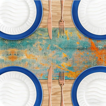 Modern Abstract Teal Yellow Colorful Table Runner Summer Runner Party Decor | - Image 4