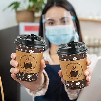 JOLLY PARTY Disposable Coffee Cups - 12oz Paper Coffee Cups with Lids - Image 6