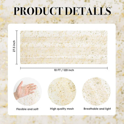 Artoid Mode Gold Gauze Champagne Table Runner 120 Inch 10FT, Glitter Metallic Foil Sheer Dining Wedding Anniversary Holiday Birthday Table Decor for Home Party