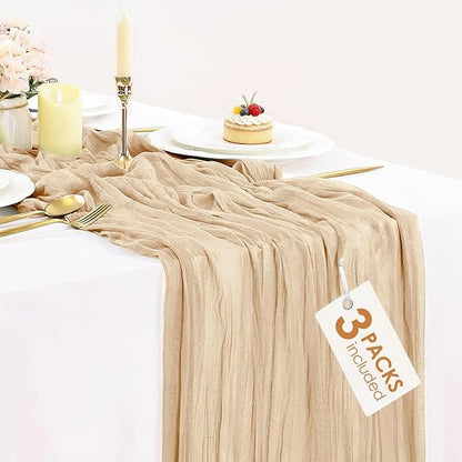3 Pack Champagne Table Runner Summer Boho Cheesecloth Table Runner Gauze Table by BlueTopCoLtd