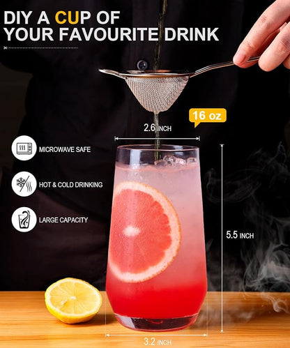 16oz Drinking Glasses Set of 8, Lead-Free Crystal Tall Water Glass Glassware | - Image 2