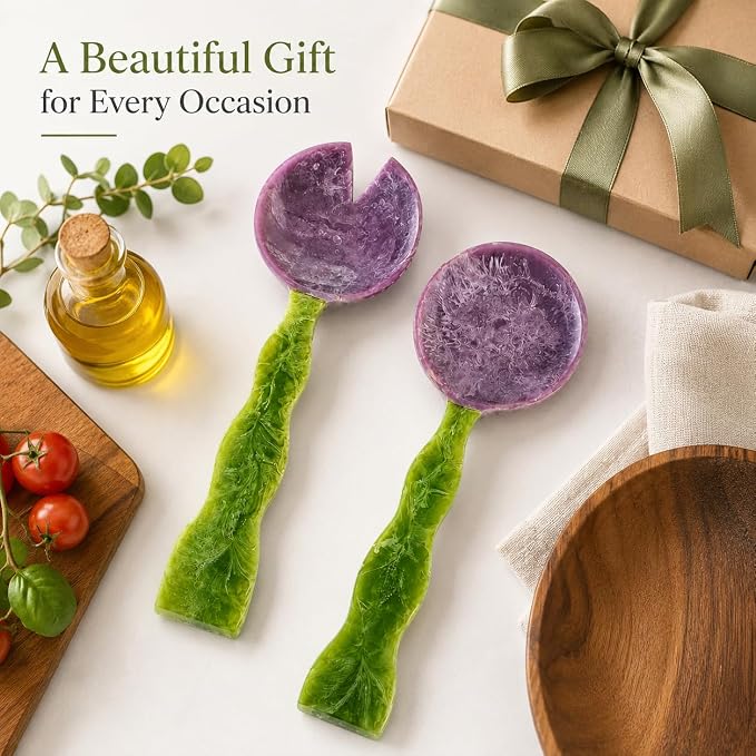 SS CRAFTS INDIA Premium Purple & Green Swirl Resin Salad Servers | Set of 2 - Image 8