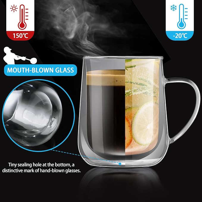 Joeyan Clear Double Walled Glass Coffee Mugs, Double Layer Tea Latte Cappuccino - Image 5