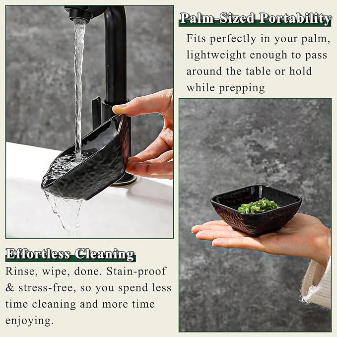 Berglander Dip Bowls Set 6pcs, 6 oz Black Plastic Dipping Bowls, Matte Stone - Image 5