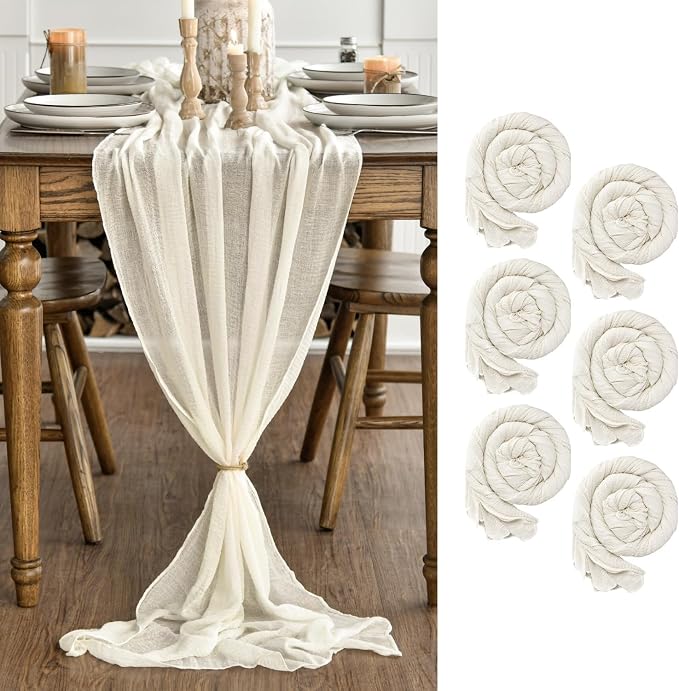 Artoid Mode Boho Beige Gauze 6 Pieces Wedding Table Runner, 120 Inch Birthday by ArtoidMode