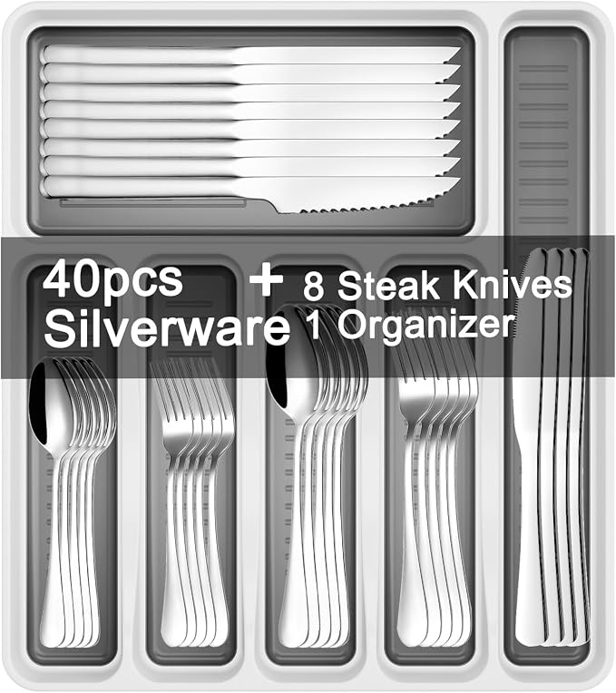 49-Piece Stainless Steel Silverware Set by JUNLIN
