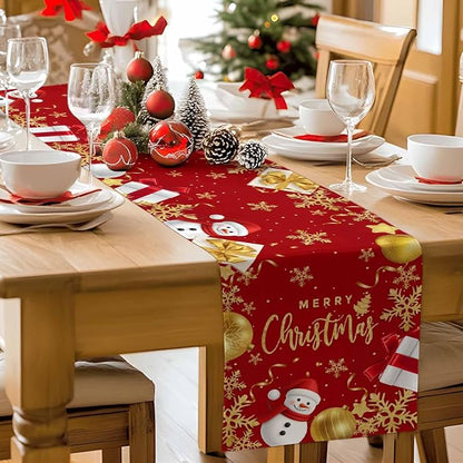 Merry Christmas Table Runner 60 Inches Long, Xmas Balls Snowman Snowflake Table - Image 9