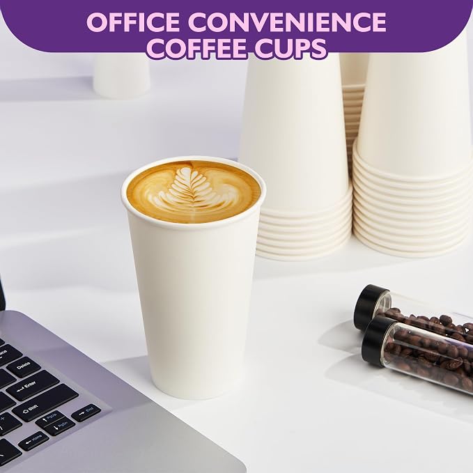 16 oz White Paper Coffee Cups, Disposable Hot Drink Cups - Image 4