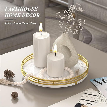 White Marble Lazy Susan Turntable for Table Top – 10” Round Marble Tray Organizer for Bathrroom, Vanity, Dining Table, Kitchen Countertop & Bar, Luxury Stone Serving Tray with Gold Frame