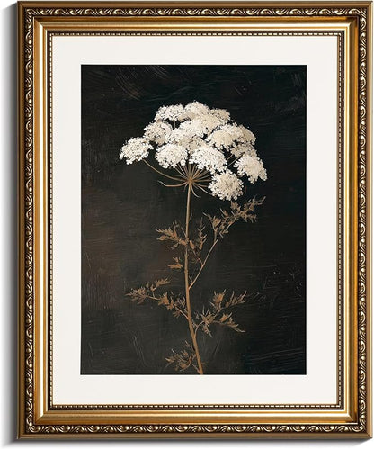 InSimSea Gold Picture Framed Wall Art, Living Room Vintage Dark Flower Wall Decor, Moody Floral Botanical Canvas Print Art, Home Farmhouse Decor, Antique Paintings with Frame 13x16inch