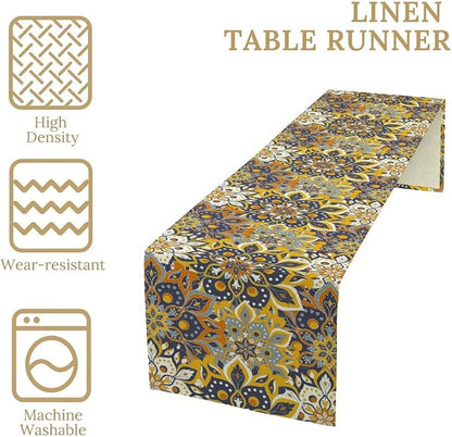 YCness Mandala Floral Table Runner, Retro Colorful Hippie Flowers Boho Table - Image 5