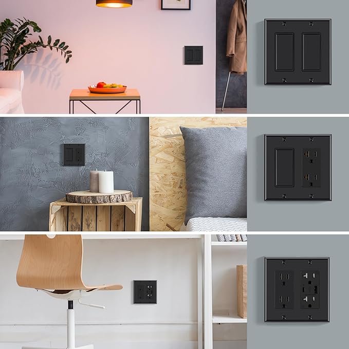 AIDA 2-Gang Decorative Wall Plates, Standard Size 4.53" H x 4.57" L, Unbreakable Thermoplastic, UL Listed - 4 Pack, Glossy Black for Outlets & Switches