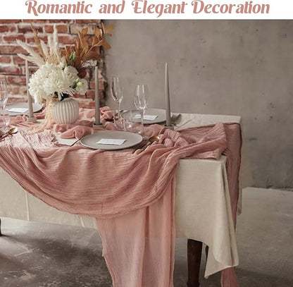6 Pieces Dark Rose 10FT Cheesecloth Table Runner Boho Gauze Fabric Table Runner - Image 7