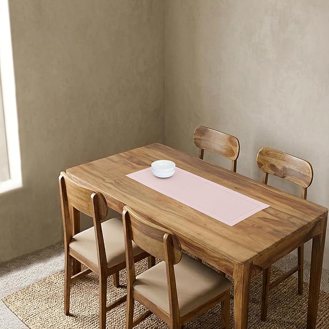 Solino Home 100% Pure Linen Table Runner Pink, Classic Hemstitch 14 x 36 in | - Image 2