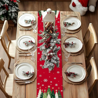 Christmas Table Runner 13x120 Inch, Xmas Trees Snowflakes Holiday Decorative - Image 4