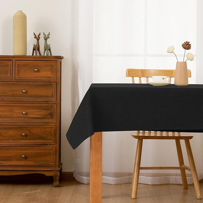 Hiasan 2 Pack Faux Linen Rectangle Tablecloth - Wrinkle and Stain Resistant Washable Table Cloth for Kitchen Dining Room Holiday Table Cover for Party Dinner, Black, 52 x 70 Inch