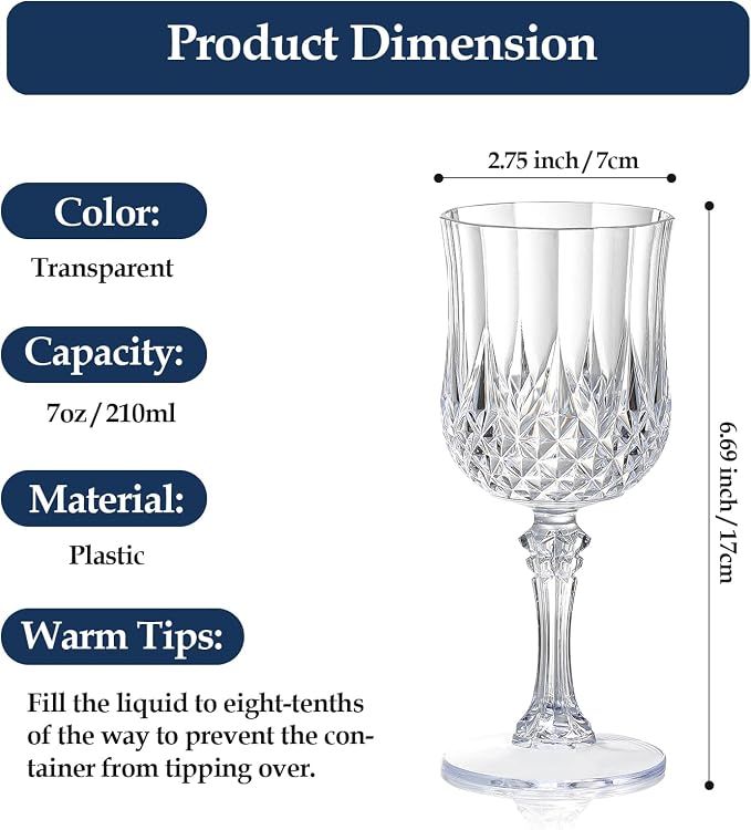 XUWAIDSGN 24 Pcs 7oz Plastic Vintage Wine Glasses Drinking Glasses Unbreakable - Image 2