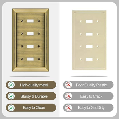 Metal Wall Plate for Electrical Outlets, Decorative Antique Brass Switch Plates Outlet Cover, Light Switch Cover Plate, 4-Gang Wall Plates (Quad Toggle, 1 Pack)