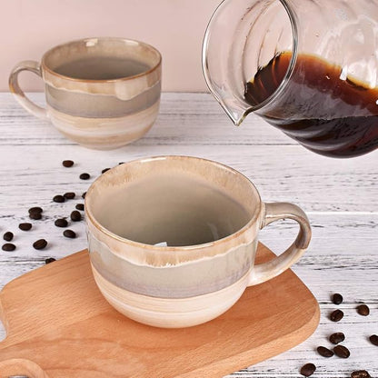 Bosmarlin Large Ceramic Coffee Mug Set of 2, Stoneware Jumbo Latte Mugs - Image 5