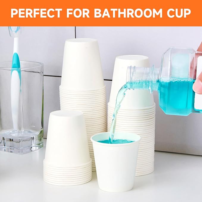 METAPRINT 300 Count 3 oz Disposable Mouthwash Cups, Small Paper Cups, Bathroom - Image 2