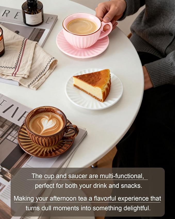 Ceramic Coffee Cup and Saucer Set, 11 oz Latte Cappuccino Cup - Image 7