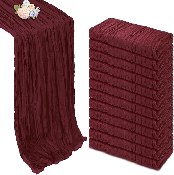 12 Pack Burgundy Cheesecloth Table Runner 35 x 120 Inch | Boho Gauze Cheese by Pepmily