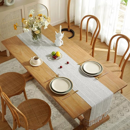 Wracra Rustic Linen Table Runner, Light Grey Table Runners 36 inches Long | - Image 6