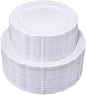 U-QE 100 Pieces White Plastic Plates - White Disposable Plates - Premium Hard Plastic Disposable Plates for Wedding and Party Use Including 50 Dinner Plates 10 '' & 50 Dessert Plates 7.5 ''